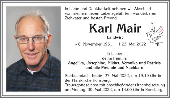 Traueranzeige von Karl Mair von Allgäuer Zeitung, Marktoberdorf