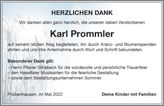 Traueranzeige von Karl Prommler von Memminger Zeitung