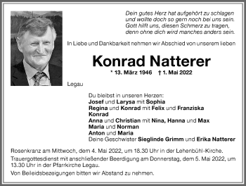 Traueranzeige von Konrad Natterer von Memminger Zeitung