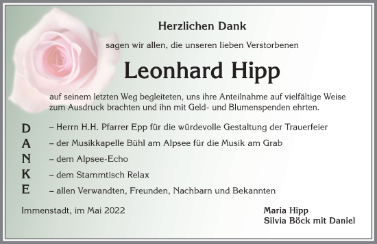 Traueranzeige von Leonhard Hipp von Allgäuer Anzeigeblatt