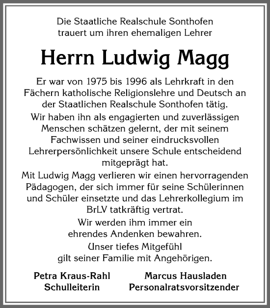 Traueranzeige von Ludwig Magg von Allgäuer Anzeigeblatt