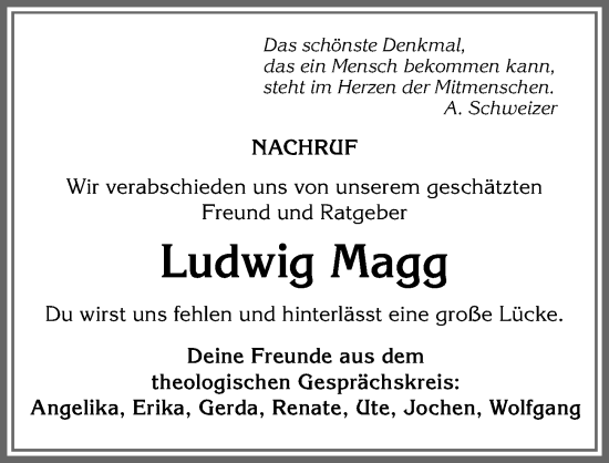Traueranzeige von Ludwig Magg von Allgäuer Anzeigeblatt