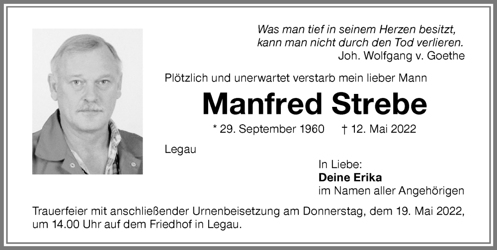  Traueranzeige für Manfred Strebe vom 17.05.2022 aus Memminger Zeitung