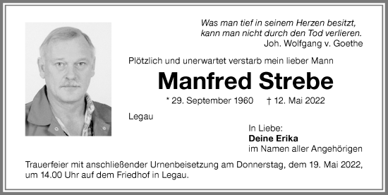 Traueranzeige von Manfred Strebe von Memminger Zeitung