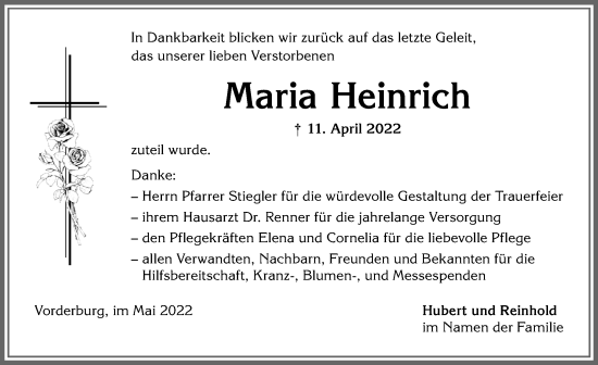 Traueranzeige von Maria Heinrich von Allgäuer Anzeigeblatt