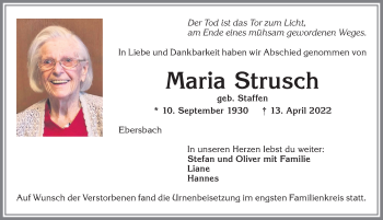 Traueranzeige von Maria Strusch von Allgäuer Zeitung, Marktoberdorf