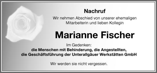 Traueranzeige von Marianne Fischer von Memminger Zeitung