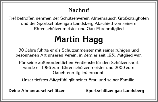 Traueranzeige von Martin Hagg von Allgäuer Zeitung