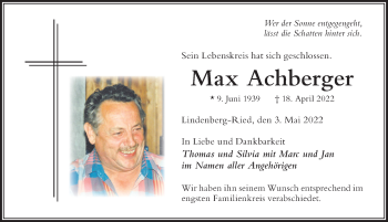 Traueranzeige von Max Achberger von Der Westallgäuer