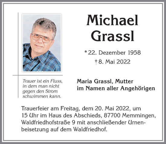 Traueranzeige von Michael Grassl von Memminger Zeitung