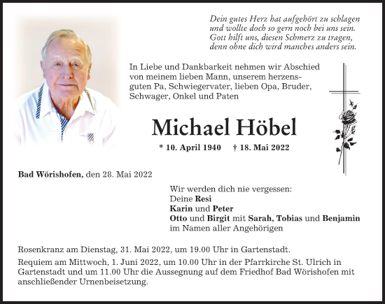 Traueranzeige von Michael Höbel von Allgäuer Zeitung, Marktoberdorf