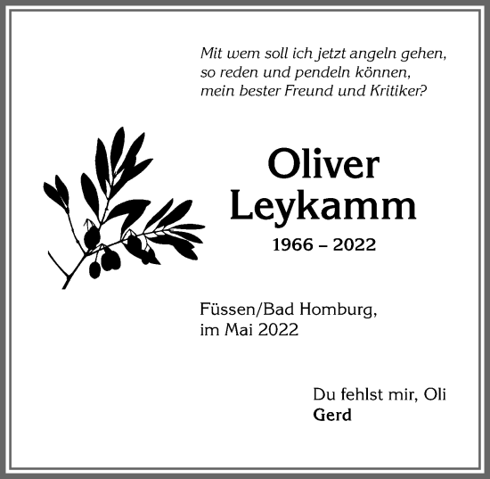 Traueranzeige von Oliver Leykamm von Allgäuer Zeitung, Füssen