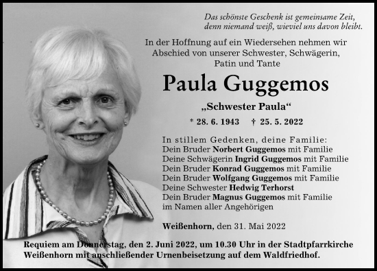 Traueranzeige von Paula Guggemos von Allgäuer Zeitung, Füssen