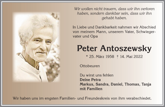 Traueranzeige von Peter Antoszewsky von Memminger Zeitung