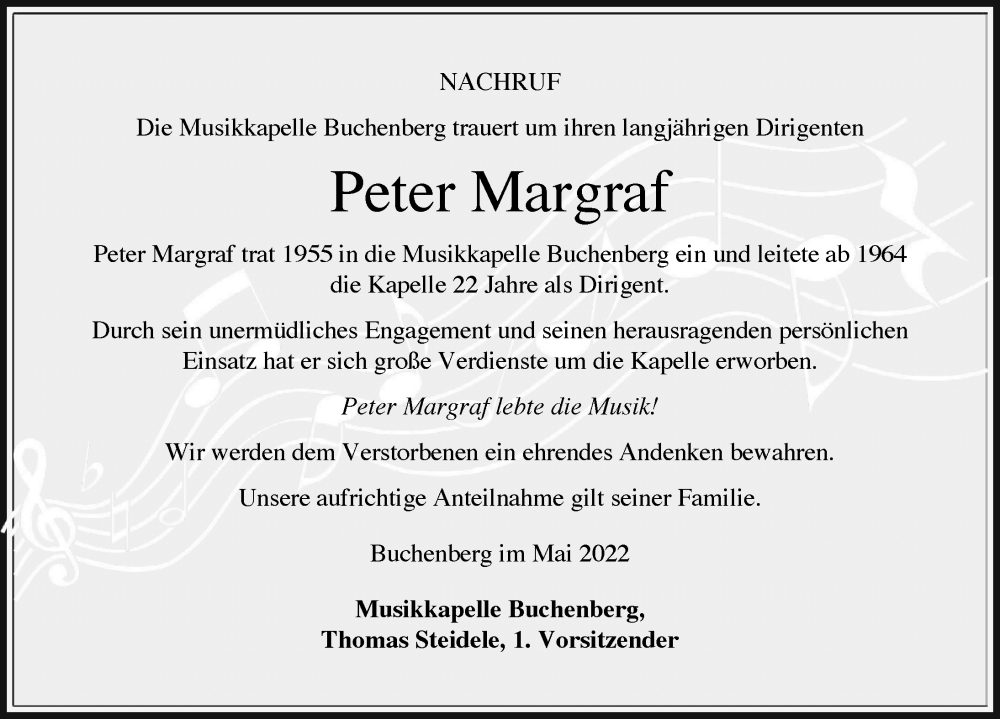  Traueranzeige für Peter Margraf vom 28.05.2022 aus Allgäuer Zeitung,Kempten