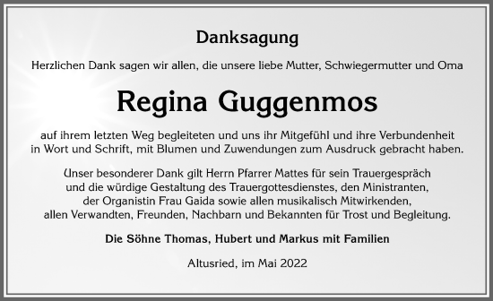 Traueranzeige von Regina Guggenmos von Allgäuer Zeitung,Kempten