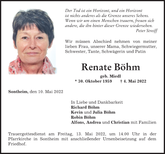 Traueranzeige von Renate Böhm von Memminger Zeitung