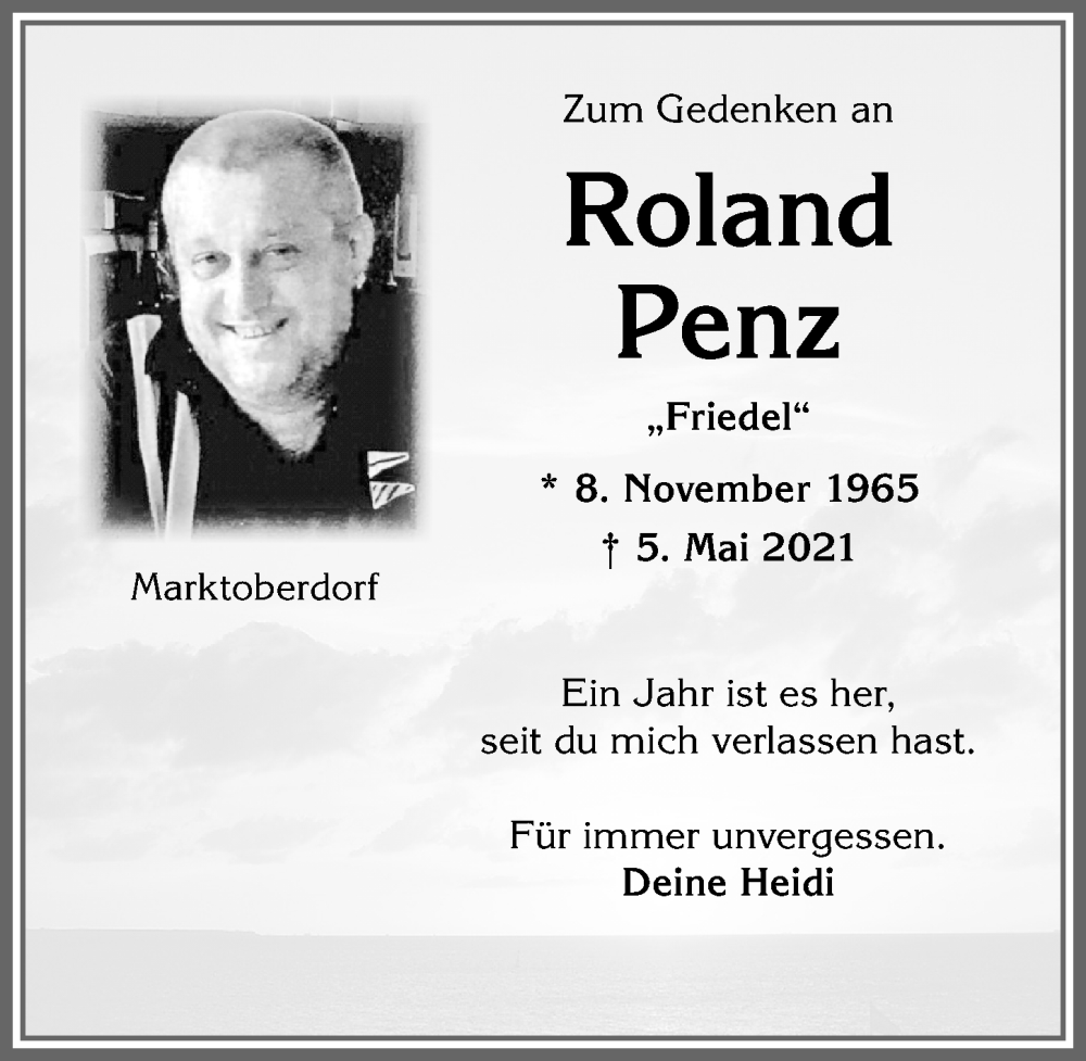  Traueranzeige für Roland Penz vom 05.05.2022 aus Allgäuer Zeitung, Marktoberdorf
