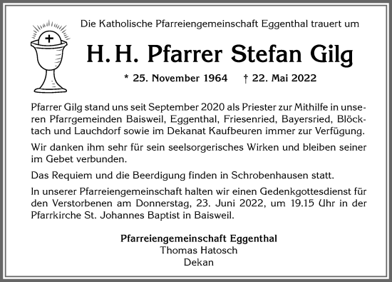 Traueranzeige von Stefan Gilg von Allgäuer Zeitung
