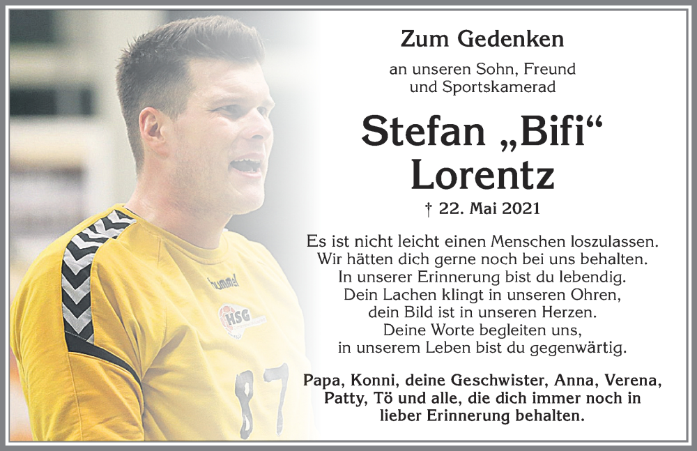  Traueranzeige für Stefan Lorentz vom 21.05.2022 aus Allgäuer Zeitung,Kempten
