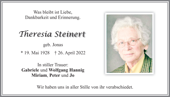 Traueranzeige von Theresia Steinert von Allgäuer Zeitung, Marktoberdorf