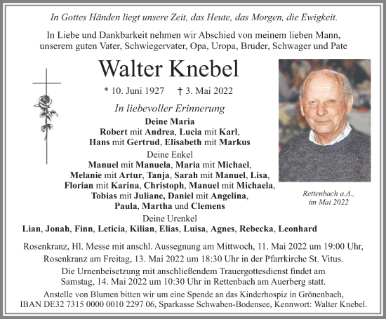 Traueranzeige von Walter Knebel von Allgäuer Zeitung, Marktoberdorf