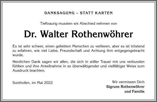 Traueranzeige von Walter Rothenwöhrer von Allgäuer Anzeigeblatt