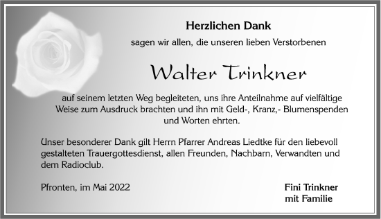 Traueranzeige von Walter Trinkner von Allgäuer Zeitung, Füssen