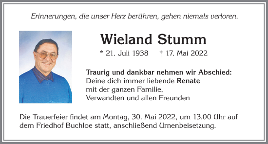 Traueranzeige von Wieland Stumm von Allgäuer Zeitung, Kaufbeuren/Buchloe