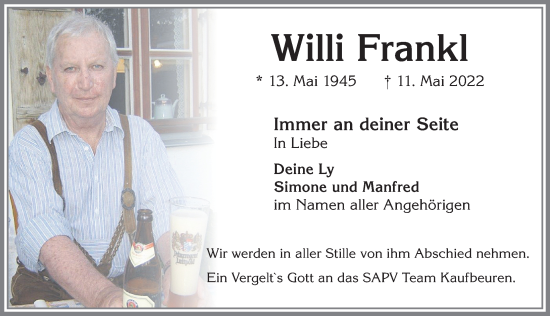 Traueranzeige von Willi Frankl von Allgäuer Zeitung