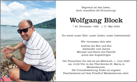 Traueranzeige von Wolfgang Block von Der Westallgäuer