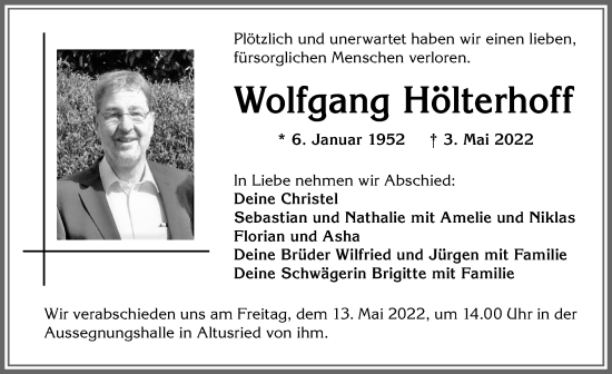 Traueranzeige von Wolfgang Hölterhoff von Allgäuer Zeitung,Kempten
