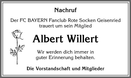 Traueranzeige von Albert Willert von Allgäuer Zeitung, Marktoberdorf