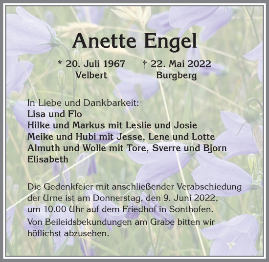 Traueranzeige von Anette Engel von Allgäuer Anzeigeblatt
