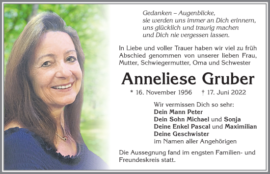 Traueranzeige von Anneliese Gruber von Allgäuer Zeitung,Kempten