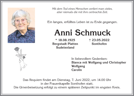 Traueranzeige von Anni Schmuck von Allgäuer Anzeigeblatt