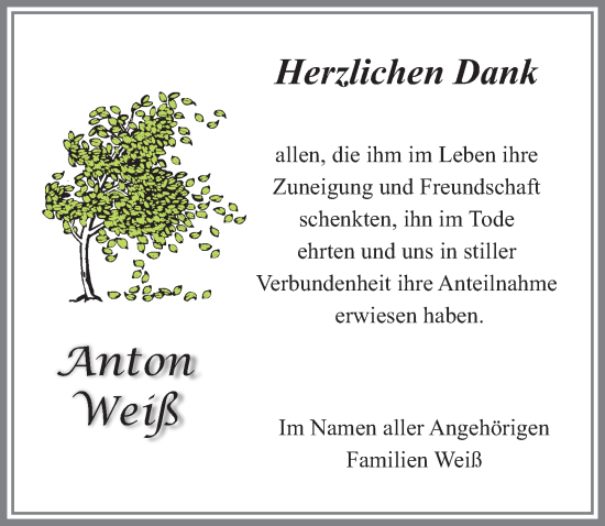 Traueranzeige von Anton Weiß von Allgäuer Zeitung, Marktoberdorf