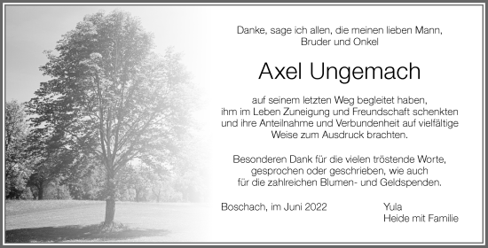 Traueranzeige von Axel Ungemach von Allgäuer Zeitung,Kempten