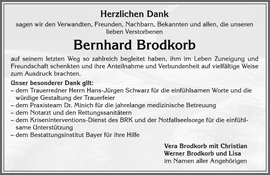 Traueranzeige von Bernhard Brodkorb von Memminger Zeitung