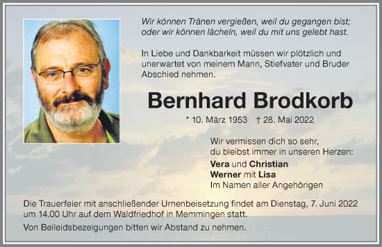 Traueranzeige von Bernhard Brodkorb von Memminger Zeitung