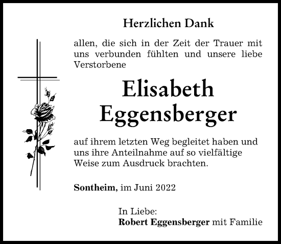 Traueranzeige von Elisabeth Eggensberger von Memminger Zeitung