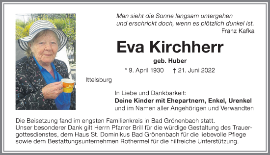 Traueranzeige von Eva Kirchherr von Memminger Zeitung