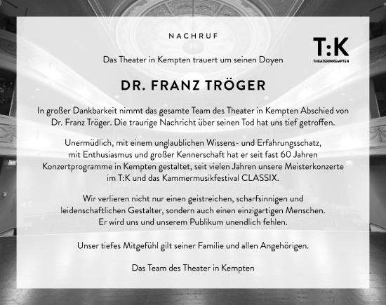 Traueranzeige von Franz Tröger von Allgäuer Zeitung,Kempten