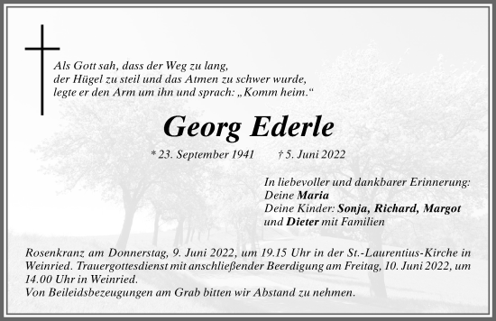 Traueranzeige von Georg Ederle von Allgäuer Zeitung