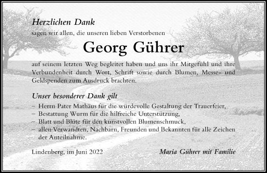 Traueranzeige von Georg Gührer von Der Westallgäuer