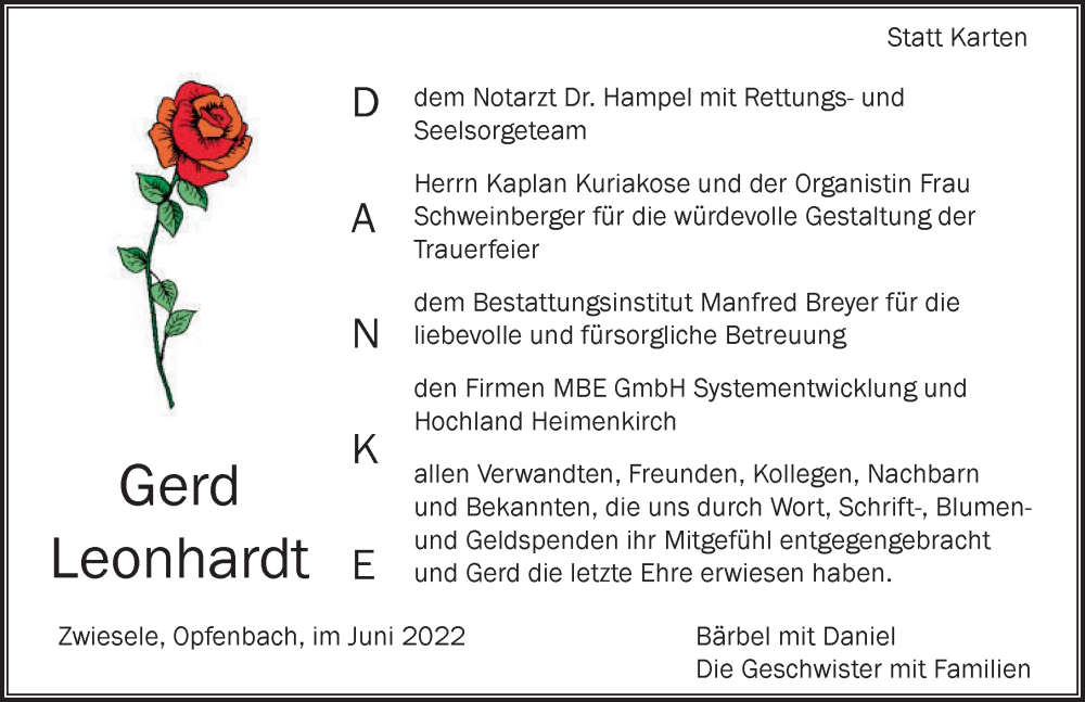  Traueranzeige für Gerd Leonhardt vom 18.06.2022 aus Der Westallgäuer
