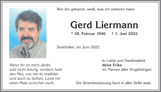 Traueranzeige von Gerd Liermann von Allgäuer Anzeigeblatt