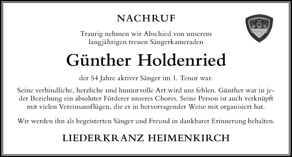  Traueranzeige für Günther Holdenried vom 23.06.2022 aus Der Westallgäuer