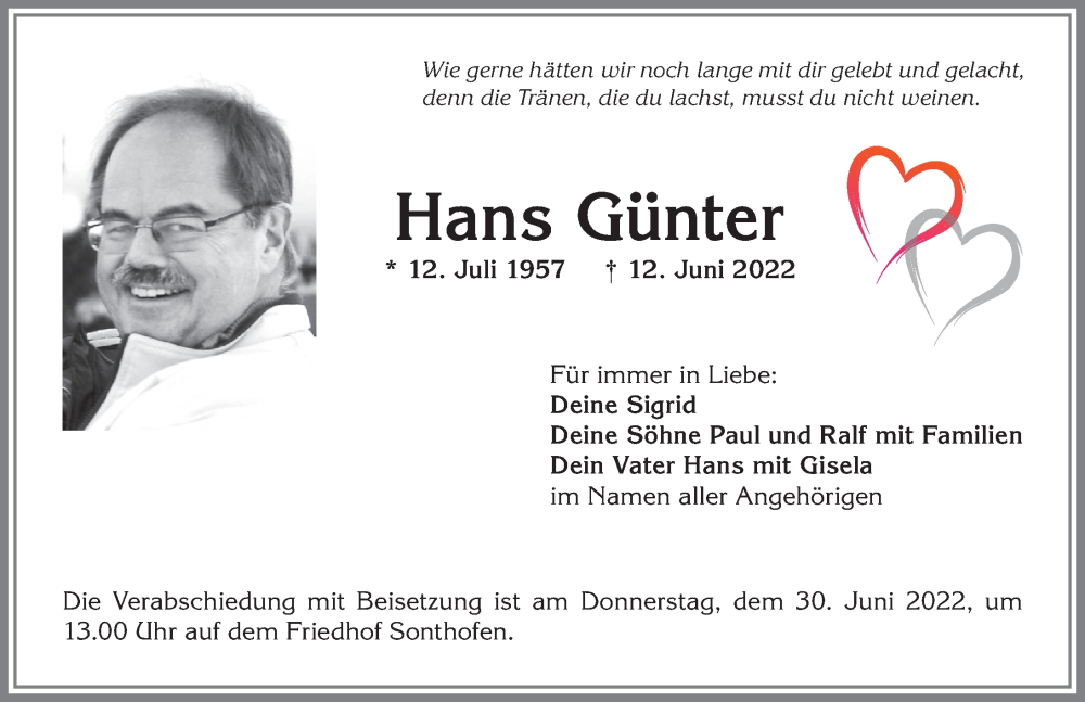  Traueranzeige für Hans Günter vom 25.06.2022 aus Allgäuer Anzeigeblatt