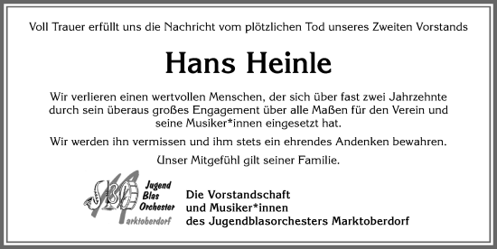 Traueranzeige von Hans Heinle von Allgäuer Zeitung, Marktoberdorf